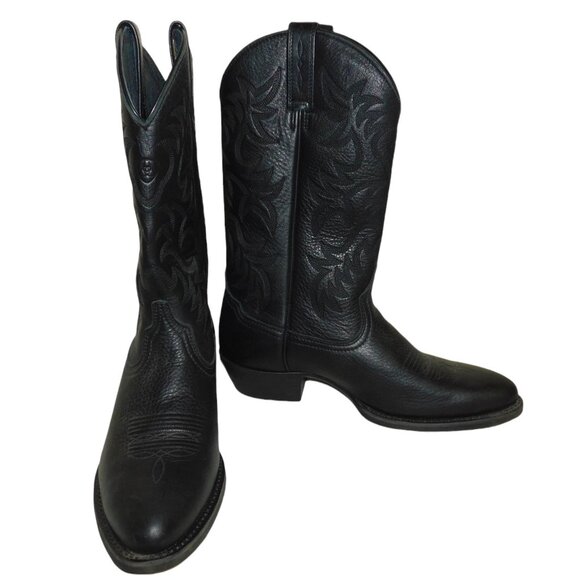 Ariat Men's Black Deertan Heritage R Toe Western Boots 10002218 Size 10.5B - Picture 1 of 11
